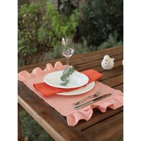 Orangefarbene Gingham-Tischsets Wasserdichtes Baumwoll-Leinen-Set von SOLEBOHO