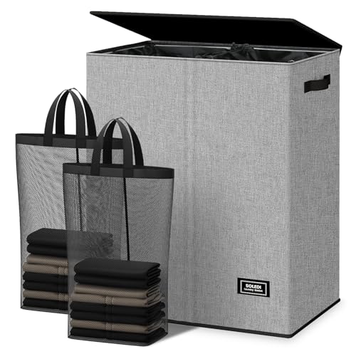 SOLEDI 145L Wäschekorb, Wäschesammler 2 fächer mit Deckel und 2 Wäschesack - Wäschesortierer Groß XXXL Für Badezimmer, Schlafzimmer, Wäschekammer, Kinderzimmer - 2 x 72.5L Grau SOLEDI 145L Wäschekorb, Wäschesammler 2 fächer mit Deckel und 2 Wäschesack - Wäschesortierer Groß XXXL Für Badezimmer, Schlafzimmer, Wäschekammer, Kinderzimmer - 2 x 72.5L Grau von SOLEDI