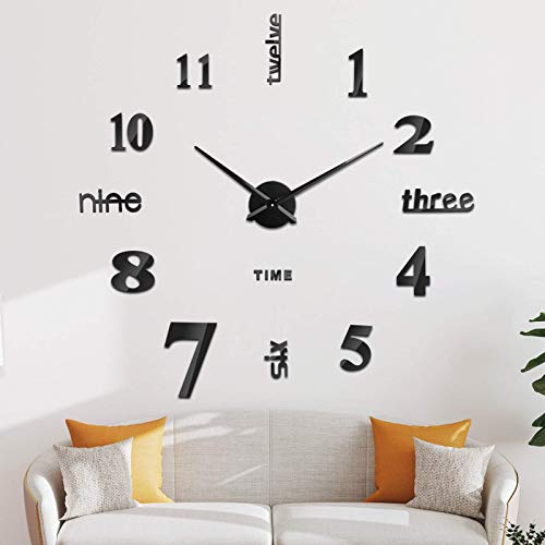 SOLEDI 3D Wanduhr Groß XXL zum Kleben - DIY Mute Modern Uhr Wandtattoo für Wohnzimmer Küche Schlafzimmer Office (60-120cm) von SOLEDI