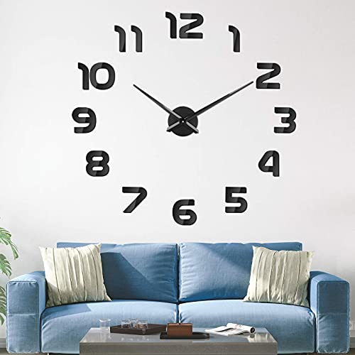 SOLEDI 3D Wanduhr Groß XXL zum Kleben - DIY Mute Modern Uhr Wandtattoo für Wohnzimmer Küche Schlafzimmer Office (60-120cm) von SOLEDI