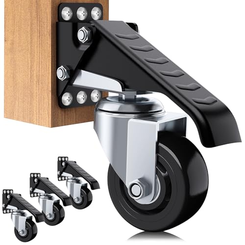 SOLEJAZZ Werkbank-Rollen 420KG Einziehbare Rollen 3" Einziehbare Schwerlasträder für Werkbänke Seitlich montierte Räder Alle Stahlkonstruktion Urethan Tisch Räder, 4 Lenkrollen von SOLEJAZZ