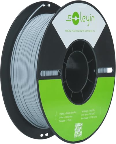 SOLEYIN Ultra PLA Matte Filament 1.75mm Grau, 3D Drucker Filament 1kg Hochgeschwindigkeit 30-300mm/s Umweltfreundliche, für die meisten 3D-Drucker Creality Ender K1 K1C K2 plus (Matte Grau) von SOLEYIN