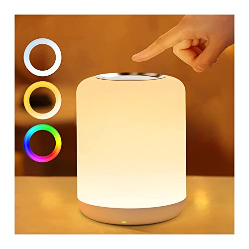 SOLIDEE Nachttischlampe Touch Dimmbar,LED Nachtlicht Baby,mit 256 RGB Warmweißes Tischlampe, Nachtlicht Batterie USB-Aufladung,1-Stunden-Timer fur Schlafzimmer/Wohnzimmer/Kinder/Erwachsene von SOLIDEE