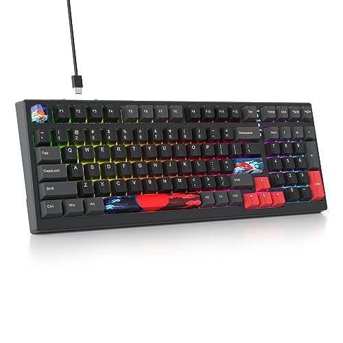 SOLIDEE 95% Mechanische Gaming-Tastatur, Hot-Swap-Fähig Mit Weiße Schalter, Gasket RGB-Hintergrundbeleuchtung, 98 Tasten, PBT NKRO Keyboard für Windows-Laptop-PC-Gamer (98 Red) von SOLIDEE