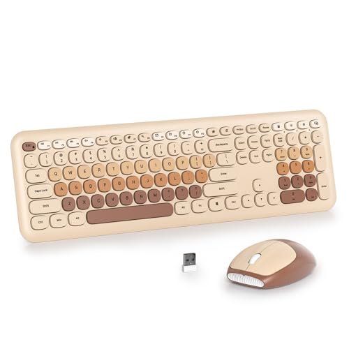 SOLIDEE Buntes kabellose Tastatur und Maus-Kombination,2.4GHz Retro Schreibmaschine Tastatur,104 Tasten in voller mit Ziffernblock,Leise membran Tastatur(Amerikanisch QWERTY)(Coffee) von SOLIDEE