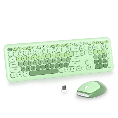 SOLIDEE Buntes kabellose Tastatur und Maus-Kombination,2.4GHz Retro Schreibmaschine Tastatur,104 Tasten in voller mit Ziffernblock,Leise membran Tastatur(Amerikanisch QWERTY)(Light Green) von SOLIDEE