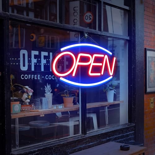 SOLIDEE LED OPEN Neon Schild Angetrieben durch USB Neon sign mit dimmbaren Schaltern Leuchtreklame für dekorative Party Bar Pub Hotel Shop Café Restaurant Spielzimmer Zeichen（Oval） von SOLIDEE