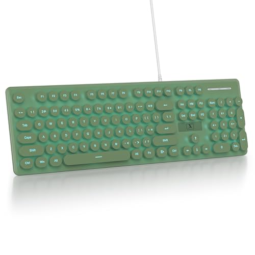 SOLIDEE Membrantastatur 100%,Retro-Schreibmaschinentastatur,volle Größe,104 Tasten,kabelgebunden mit runden Tastenkappen,schlanke kabelgebundene Folientastatur(Amerikanisch QWERTY)(V300 Deep Green) von SOLIDEE