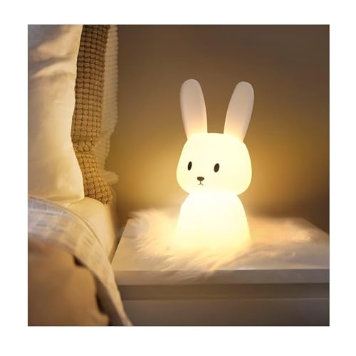 SOLIDEE Nachtlicht Kinder, Bunny Silikon Stilllicht Baby mit 7 Lichtwechse Dimmbar Tap Control USB-Aufladung und Timing Funktion Nachttischlampe Kinderzimmer Deko Geschenke Kawaii Schlaflichter von SOLIDEE