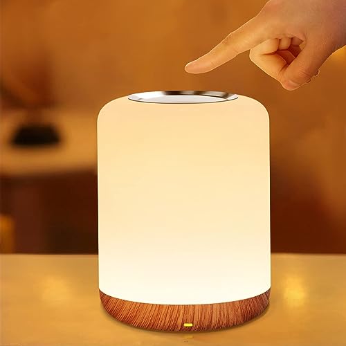 SOLIDEE Nachttischlampe Touch Dimmbar,LED Nachtlicht Baby,mit 256 RGB Warmweißes Tischlampe, Nachtlicht Batterie USB-Aufladung,1-Stunden-Timer fur Schlafzimmer/Wohnzimmer/Kinder/Erwachsene(Holzfarbe) von SOLIDEE