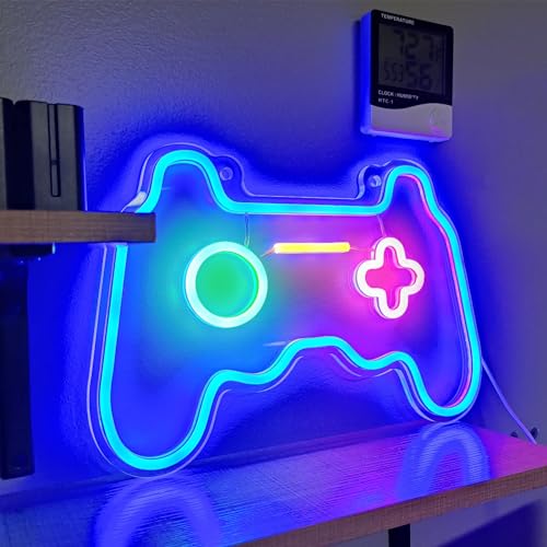 SOLIDEE Neon Sign Gaming Neon Schild Dimmbar Leuchtreklame LED Zimmer Deko Gamepad Leuchtschrift für Wand Game Room Spielzimmer jugendzimmer Bar Geschenk Party Dekoration(blau) von SOLIDEE