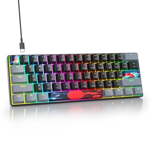 SOLIDEE mechanische Gaming Tastatur 60 Prozent,61 Tasten kompakte mechanische Tastatur RGB Hintergrundbeleuchtung,60% Prozent mechanisch QWERTY,Roter Schalter für Win/Mac PC Laptop(61 Dark) von SOLIDEE