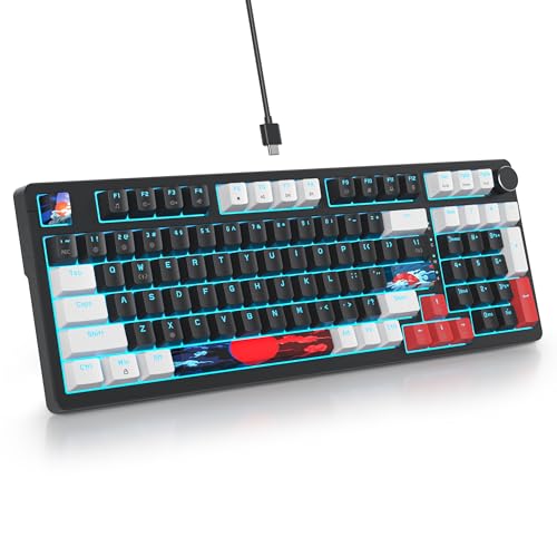 SOLIDEE Verkabelte 95% Mechanische Gaming-Tastatur,Hot-Swap-Fähige Mechanische Tastatur,Gasket Struktur RGB Hintergrundbeleuchtung,98 Tasten Mechanische Tastatur mit Drehknopf,NKRO-Tastatur(98 Black) von SOLIDEE