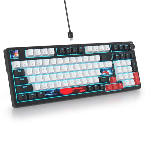 SOLIDEE Verkabelte 95% Mechanische Gaming-Tastatur,Hot-Swap-Fähige Mechanische Tastatur,Gasket Struktur RGB Hintergrundbeleuchtung,98 Tasten Mechanische Tastatur mit Drehknopf,NKRO-Tastatur(98 White) von SOLIDEE
