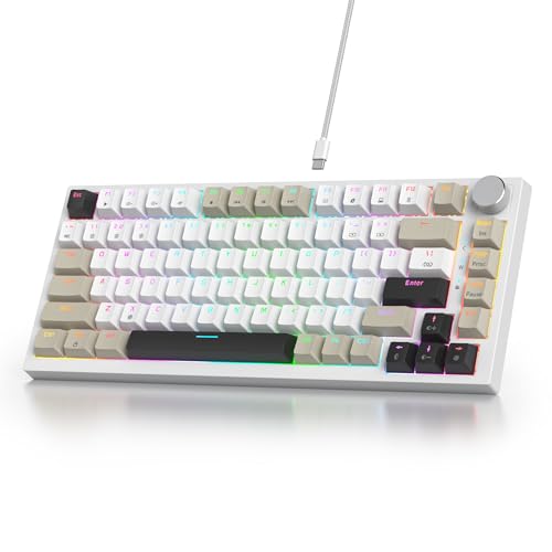SOLIDEE Verkabelte Mechanische Gaming Tastatur 75 Prozent,hot-swap-fähige Mechanische Tastatur mit Gasket Struktur,RGB Hintergrundbeleuchtung,82 Tasten TKL Tastatur mit Drehknopf(82 Black Gray White) von SOLIDEE