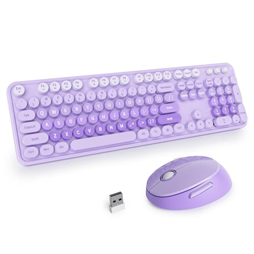 SOLIDEE kabellose Tastatur und Maus - 2.4GHz Runde Tastenkappe mit Ziffernblock, 104 ergonomische Tasten (Amerikanisch QWERTY), Purple Gradient von SOLIDEE
