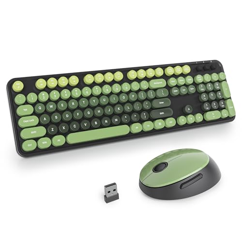 SOLIDEE kabellose Tastatur- und Maus-Kombination,Retro-Schreibmaschinen-Tastatur,2.4GHz runde Tastenkappe mit Ziffernblock,104 Tasten ergonomische(Amerikanisch QWERTY)(DarkGreen Gradient) von SOLIDEE