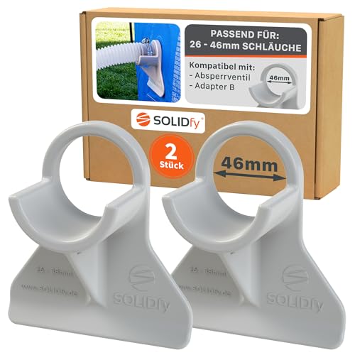 SOLIDfy® - [2x] Pool Schlauchhalter 26mm - 46mm | Schlauchhalterung für Intex, Bestway, Hecht | auch mit Adapter B und Absperrventil Rohrhalter 32mm 38mm Knickschutz in grau von SOLIDfy