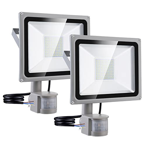 100W LED Flutlicht mit Bewegungsmelder 8000lm Floodlight Sicherheitsleuchte LED Strahler 6500K Kaltesweiß Außenstrahler Wasserdicht IP65 Außenlampe für Garten Garage Sportplatz Werkstätte 2 Stück von SOLIKU