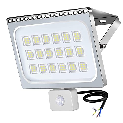 100W LED Flutlicht mit Bewegungsmelder Sicherheitslicht im Freien 8000lm Ultradünnes LED Strahler 6500K Kaltesweiß Außenstrahler Wasserdicht IP65 Floodlight für Garten Garage Sportplatz Werkstätte von SOLIKU