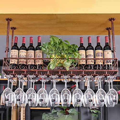 Hängendes Weinglasregal, Decken-Weinglashalter, Eisenkunst, umgedreht, Vintage-Stil, einfacher Stil, hängende Weinflaschenregale für Bars, Restaurants, Küchen, Dekoration, Regal (Bronze, 80 x 25 von SOLIQINGWANG