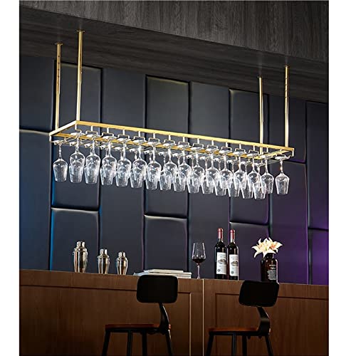 Hängendes Weinglasregal, an der Decke montiertes Weinflaschenregal, Decken-Weinglasregal, hängendes Weinflaschenregal, Höhe 30–60 cm, verstellbar, guter Helfer für Restaurants, Küche (Gold B 120 von SOLIQINGWANG