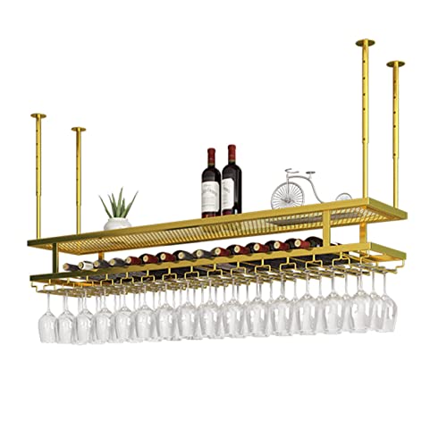 Hängendes Weinglasregal, hängende Deckenaufbewahrung für Weinflaschen und Glaskelche, Stielglasregale für unter dem Schrank, in der Küche, Bar, umgedrehter Weinglashalter, dekorativ (80 x 30 cm) von SOLIQINGWANG