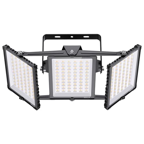 SOLLA 450W 2025 Plus Neue Aufrüstung LED Außenflutlicht, 45000LM 6000K Tageslichtweiß IP66 Wasserdicht, Stadionbeleuchtung, 3 Köpfe Verstellbares Außen-Sicherheitsbeleuchtung für Höfe, Terrassen von SOLLA