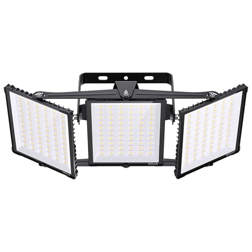 SOLLA 600W 2025 Plus Neue Aufrüstung LED Außenflutlicht, 60000LM 6000K Tageslichtweiß IP66 Wasserdicht, Stadionbeleuchtung, 3 Köpfe Verstellbares Außen-Sicherheitsbeleuchtung für Höfe, Terrassen von SOLLA
