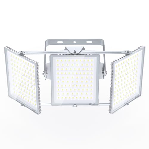 SOLLA 750W 2025 Plus Neue Aufrüstung LED Außenflutlicht, 75000LM 6000K Tageslichtweiß IP66 Wasserdicht, Stadionbeleuchtung, 3 Köpfe Verstellbares Außen-Sicherheitsbeleuchtung für Höfe, Terrassen-Grau von SOLLA
