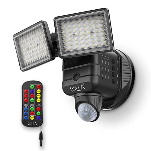 SOLLA LED Strahler Mit Bewegungsmelder, 3000LM Superhell Fluter Außen, IP65 Wasserdicht Sicherheitslicht, 5000K 2 Köpfe Flutlicht, Für Garage, Garten, Veranda, Auffahrt, Schwarz von SOLLA