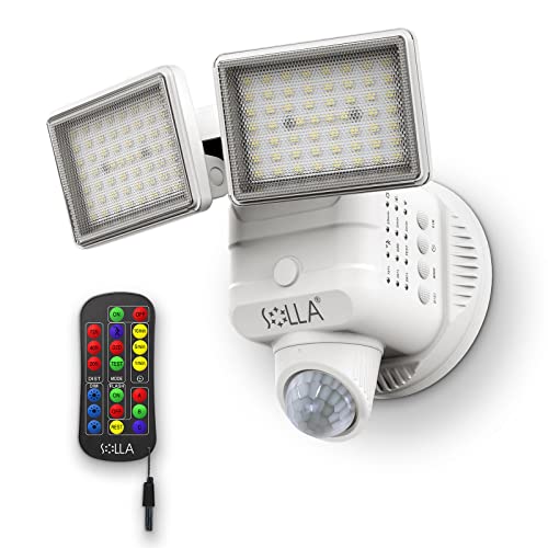 SOLLA Strahler mit bewegungsmelder, 3000LM Superhell LED Fluter Außen, IP65 Wasserdicht Sicherheitslicht, 5000K 2 Köpfe LED Flutlicht, für Garage, Garten, Veranda, Auffahrt, Weiß von SOLLA