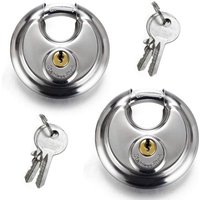Sollbry - 2er-Pack rundes Scheiben-Vorhängeschloss aus Edelstahl, 70 mm, robustes, rostfreies Scheiben-Vorhängeschloss, Aufbewahrungs- und von SOLLBRY