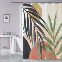 Boho-Stoff-Duschvorhang aus der Mitte des Jahrhunderts, Duschvorhang mit abstrakten tropischen Blättern, 72' x 72' - Sollbry Boho-Stoff-Duschvorhang aus der Mitte des Jahrhunderts, Duschvorhang mit abstrakten tropischen Blättern, 72' x 72' - Sollbry von SOLLBRY