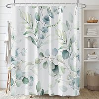Eukalyptus-Duschvorhang, Duschvorhang, Blätter, grüne Blumen, weißer Badvorhang, Anti-Schimmel, wasserdicht, waschbar, Badezimmervorhang aus Eukalyptus-Duschvorhang, Duschvorhang, Blätter, grüne Blumen, weißer Badvorhang, Anti-Schimmel, wasserdicht, waschbar, Badezimmervorhang aus von SOLLBRY