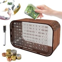 Klares Acryl-Sparschwein aus Holz mit Zielzahlen, löschbarer Stift mit Sparziel, geeignet für Erwachsene und Kinder - Sollbry von SOLLBRY