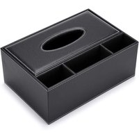 Rechteckiger Taschentuchbox-Spender aus PU-Leder mit 3 Fächern, Schreibtisch-Organizer (schwarz) - Sollbry von SOLLBRY