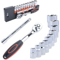 12-teiliger Steckschlüsselsatz mit 3/8-Zoll-Ratschen, 8-mm-19-mm-Sechskanteinsätzen und umschaltbarer 200-mm-Cr-V-Ratschenverlängerung mit 12-teiliger Steckschlüsselsatz mit 3/8-Zoll-Ratschen, 8-mm-19-mm-Sechskanteinsätzen und umschaltbarer 200-mm-Cr-V-Ratschenverlängerung mit von SOLLBRY