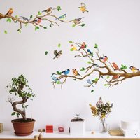 Sollbry - Kolibri auf Ast-Wandaufkleber, grünes Blatt und fliegender Vogel, DIY-Kunst-Vinyl-Wandaufkleber, selbstklebende Wanddekoration für Garten, von SOLLBRY