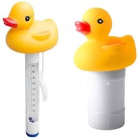 Schwimmender Poolspender mit Cartoon-Ente, Thermometer-Set, tragbare Poolreinigung für Gartenpools im Innen- und Außenbereich, schwimmender von SOLLBRY