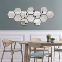 Spiegel-Wandaufkleber, 12 Stück, abnehmbarer Spiegelaufkleber, Acryl-Wanddekoration, sechseckige Fliesen, Wandspiegel für Wohnzimmer, Schlafzimmer von SOLLBRY