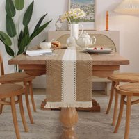 Sollbry Tischläufer, handgewebter Baumwoll-Tischläufer, Boho-Häkel-Tischläufer, Tischdekoration für Hochzeiten im Retro-Stil, 30 x 180 mm von SOLLBRY