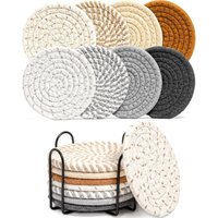 Sollbry - Untersetzer-Set mit 8 Stück mit Halter, 8 saugfähige Farben für Getränke, minimalistische, aus Baumwolle gewebte Getränkeuntersetzer für von SOLLBRY