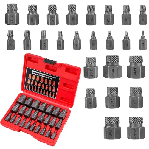 SOLLON 25-teiliges Schraubenausdreher Set Profi Linksausdreher Set Screw Extractor mit Tragetasche zum Entfernen von Gebrochenen Bolzen Schrauben (Rot-1) von SOLLON