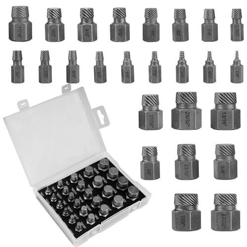 SOLLON 25-teiliges Schraubenausdreher Set Profi Linksausdreher Set Screw Extractor mit Tragetasche zum Entfernen von Gebrochenen Bolzen Schrauben (transparente Farbe) von SOLLON