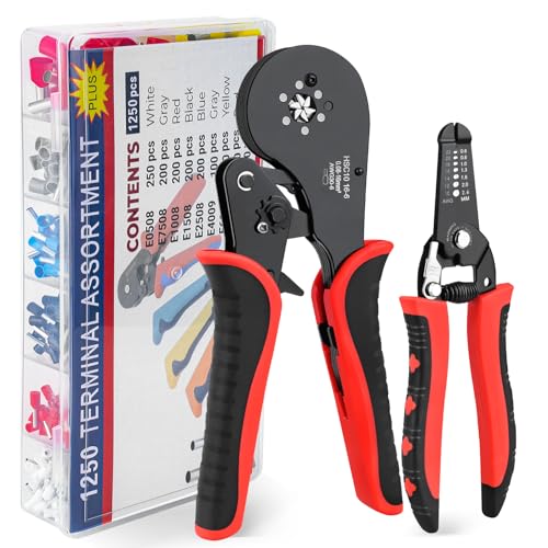 SOLLON Crimpzange 0.08-16mm² Set，Zange Sechskant Presszange mit 1250 Teiliges Einzeldraht und Doppeldraht Crimpzangen-Set mit Abisolierzange,Krimpzange,Crimp Zange,Crimpzangen,Presszange von SOLLON