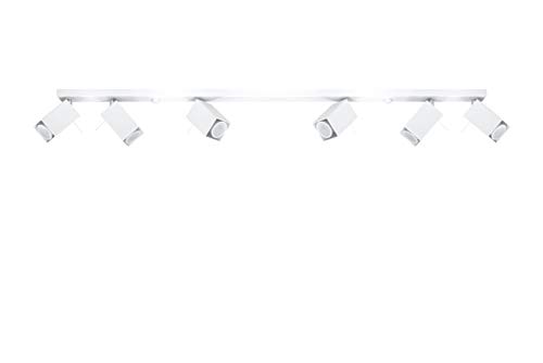 SOLLUX lighting Merida 6L Plafond Minimalistische Deckenleuchte Beweglicher Schirmhalter Austauschbares GU10 Leuchtmittel 6 x 40 W 6 x 12 W LED Pulverbeschichteter Stahl Weiß 118 x 6 x 16 cm von SOLLUX lighting