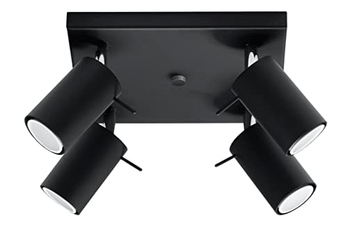 Sollux Lighting Ring Deckenleuchte mit 4 Strahlern - Lampe für Wohnzimmer und Esszimmer mit Verstellbarem Arm und Lichtrichtung - Leuchte für Küche 4 x 40 W - Stahl in Schwarz 25 x 25 x 16 cm von SOLLUX lighting