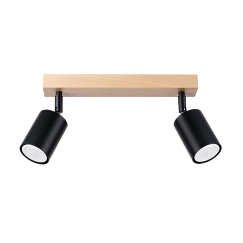 SOLLUX lighting VERDO 2 2-Glühbirnen Elegante Deckenleuchte – GU10-Fassung – Deckenleuchten Lampe Für Innen - Glühbirne nicht Enthalten – 46x20x17,5cm Schwarz/Holz von SOLLUX lighting