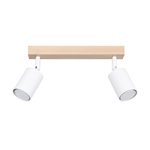 SOLLUX lighting VERDO 2 2-Glühbirnen Elegante Deckenleuchte – GU10-Fassung – Deckenleuchten Lampe Für Innen - Glühbirne nicht Enthalten – 46x20x17,5cm Weiß/Holz von SOLLUX lighting